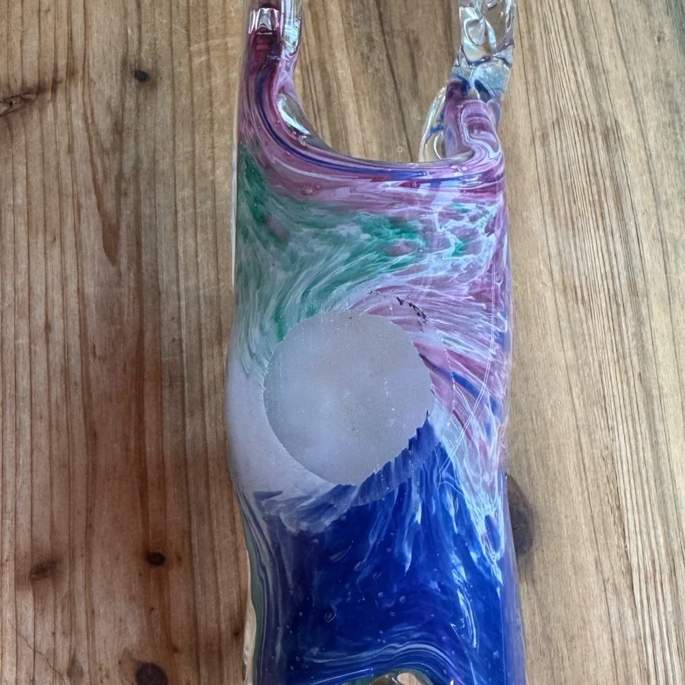 Murano Free Form Art Glass Blue and Pink